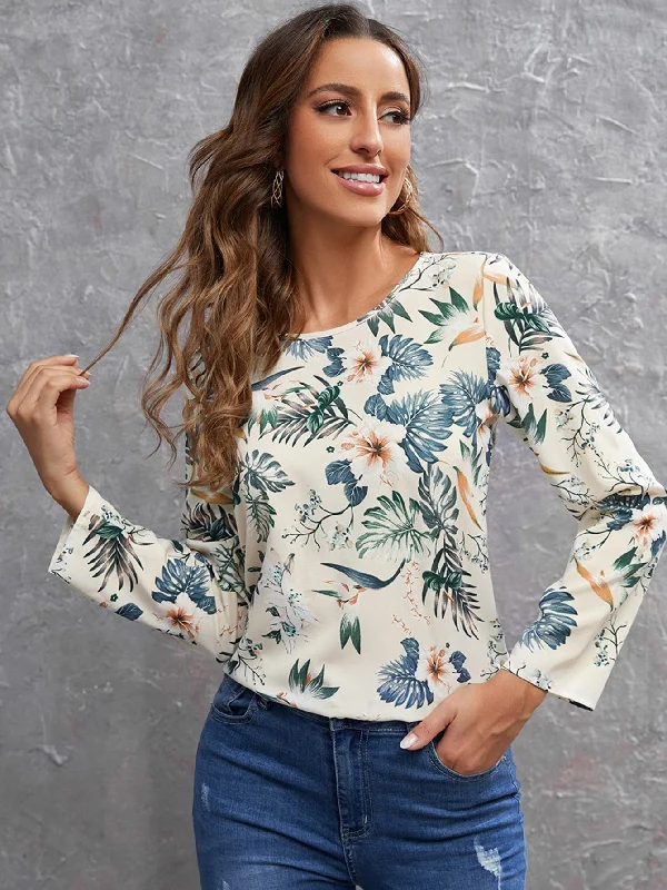 Casual Floral Long Sleeve Round Neck Regular Blouse