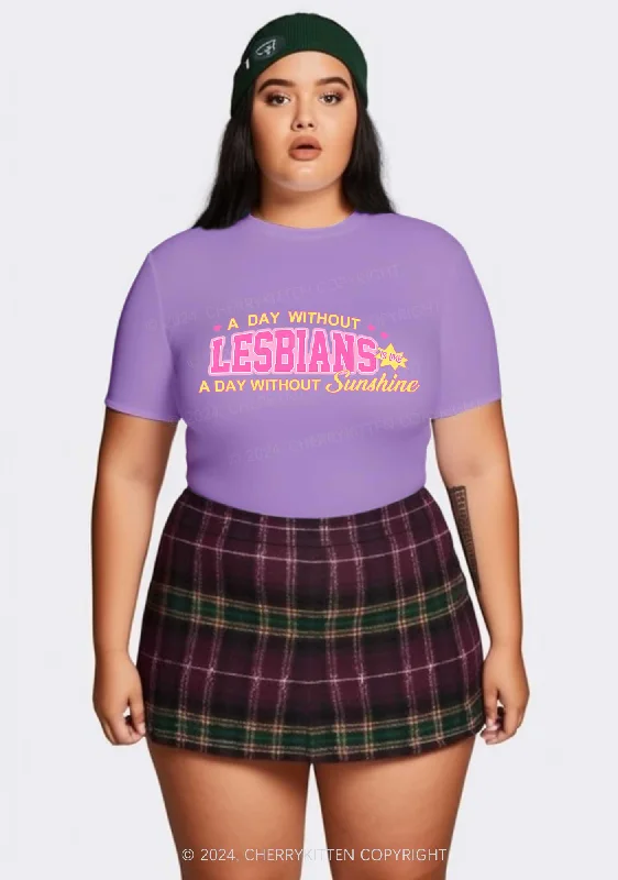 Curvy A Day Without Lesbians Y2K Baby Tee Cherrykitten