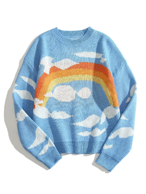 Casual Rainbow Stripe Long Sleeve Round Neck Regular Women Sweater