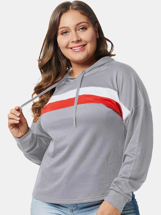 OEM ODM Stripe Hooded Long Sleeve Grey Plus Size Tops