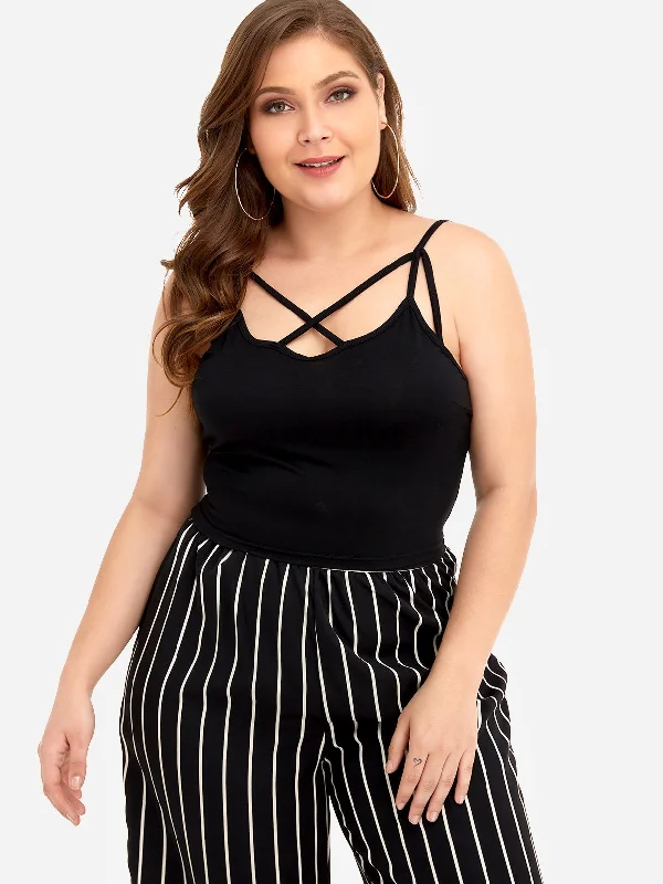 OEM ODM Plain Backless Criss-Cross Sleeveless Black Plus Size Tops