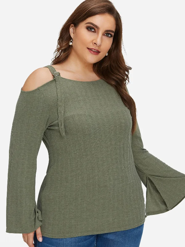 OEM ODM One Shoulder Plain Long Sleeve Green Plus Size Tops