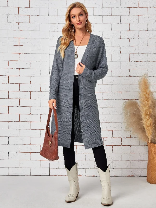 Casual Plain Long Sleeve Knee Length Women Cardigan