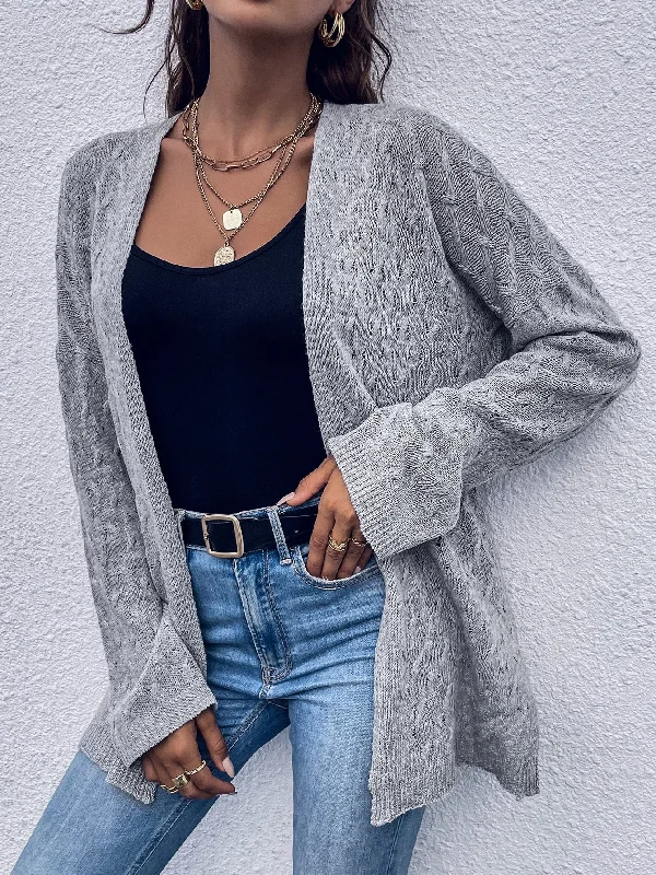 Casual Plain Split Long Sleeve Short Women Cardigan