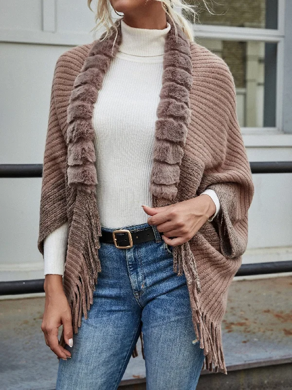 Casual Plain Fringe Three Quarter Length Sleeve Asymmetrical Short Women Cardigan