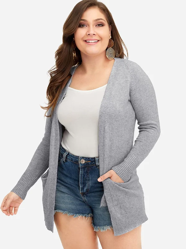 OEM ODM Plus Size Open Front Pocket Knit Cardigan