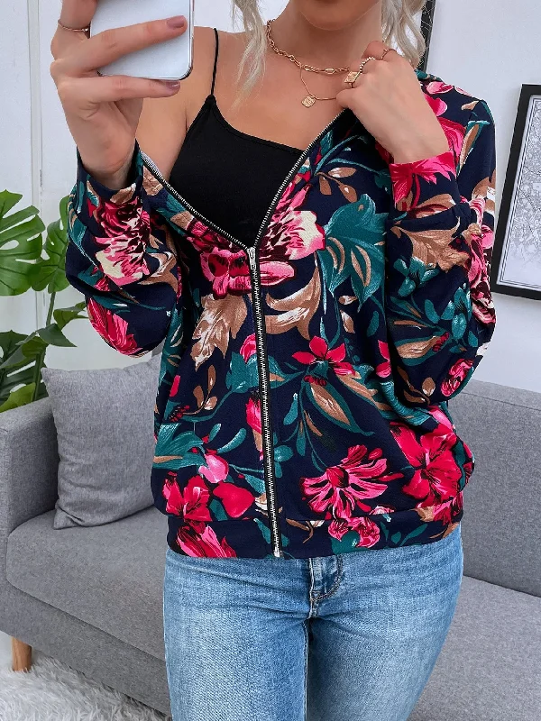 Casual All Over Print Long Sleeve Hooded Regular Women Jacket