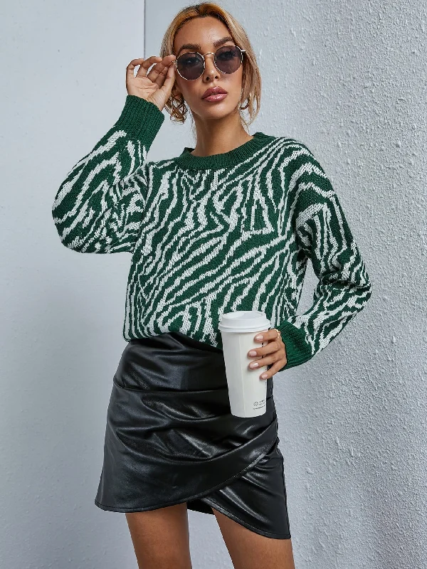 Casual Zebra Stripe Long Sleeve Round Neck Regular Women Sweater