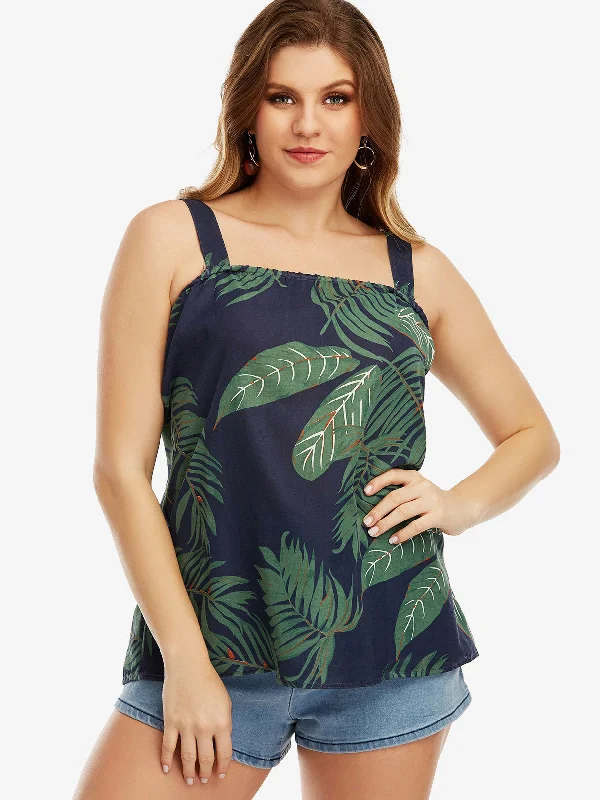 OEM ODM Square Neck Printed Sleeveless Plus Size Tops