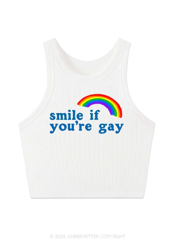 Rainbow Smile If You're Gay Y2K Crop Tank Top Cherrykitten