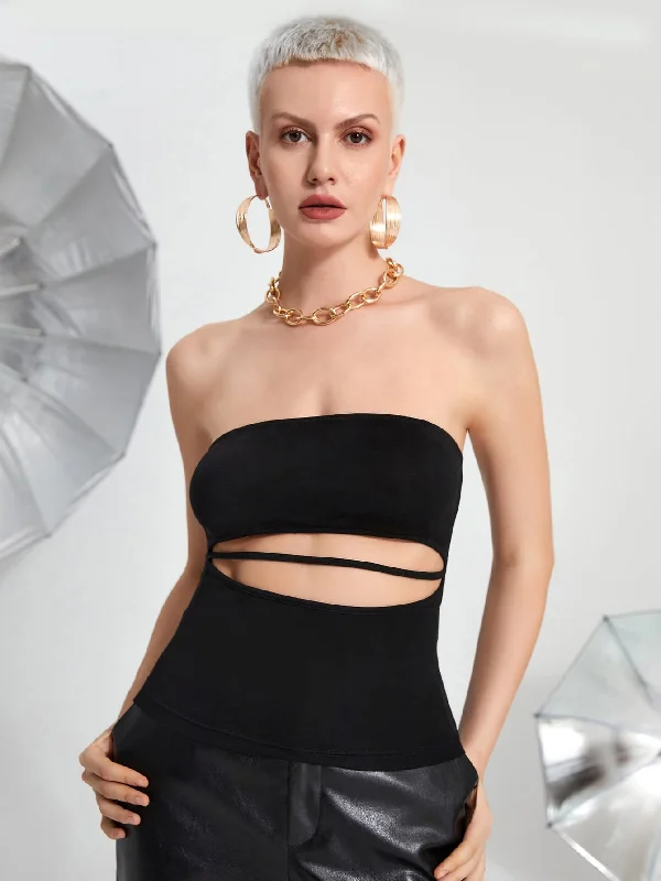 Sexy Plain Cut Out Sleeveless Strapless Crop Women Top