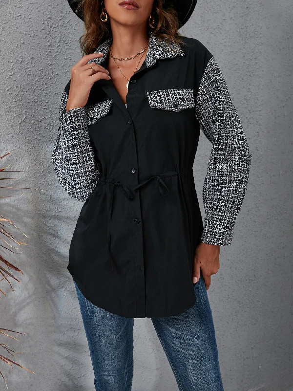 Casual Plaid Button Front Long Sleeve Collar Regular Blouse