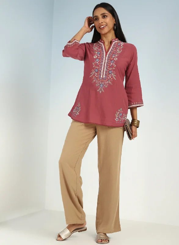 Maroon Boho Straight Tunic with Dense Embroidery