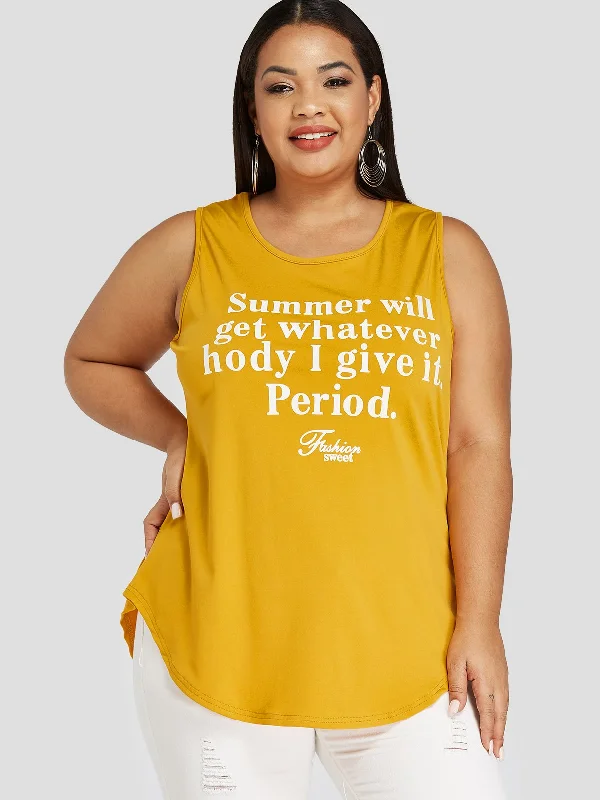 OEM ODM Round Neck Letter Sleeveless Yellow Plus Size Tops