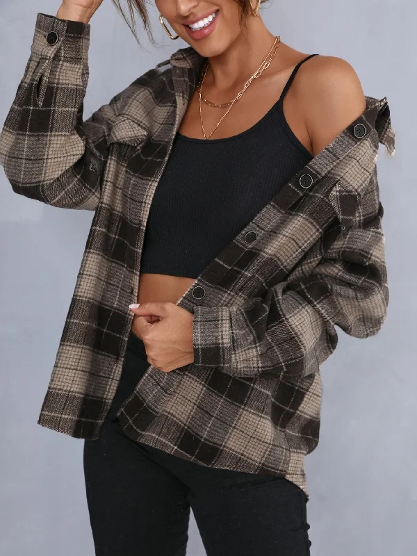 Preppy Plaid Button Front Long Sleeve Collar Short Women Coat