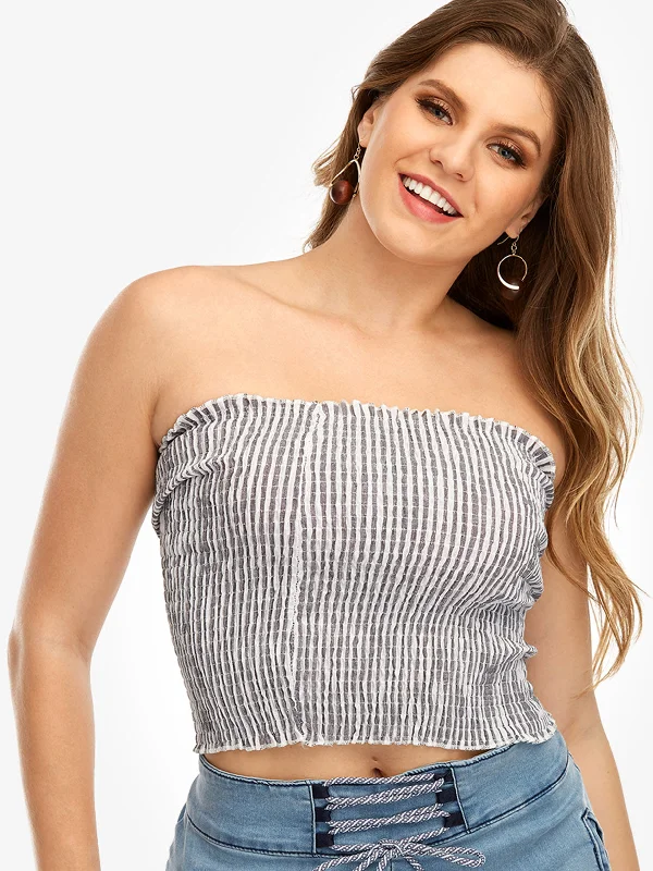 OEM ODM Off The Shoulder Stripe Backless Sleeveless Grey Plus Size Tops