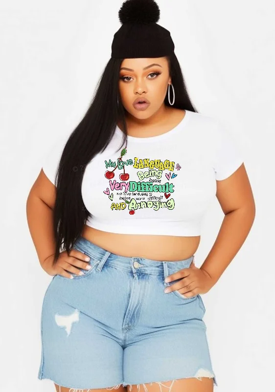 Curvy Difficult And Annoying Language Y2K Baby Tee Cherrykitten