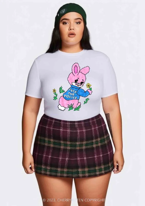 Curvy Pink Bunny Y2K Baby Tee Cherrykitten