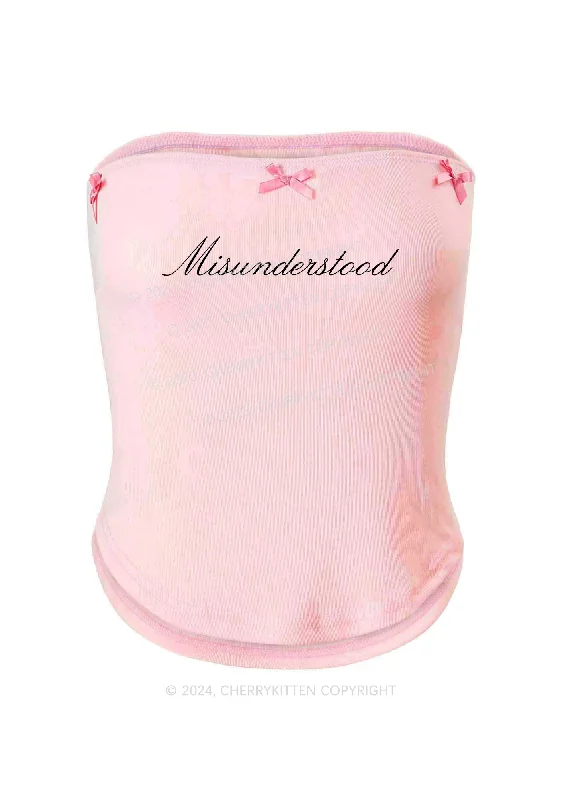 Misunderstood Y2K Pink Bow Tie Tube Top Cherrykitten