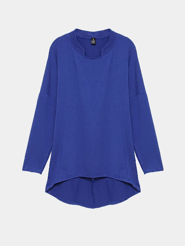 OEM ODM Long Sleeve Curved Hem Blue Plus Size Tops