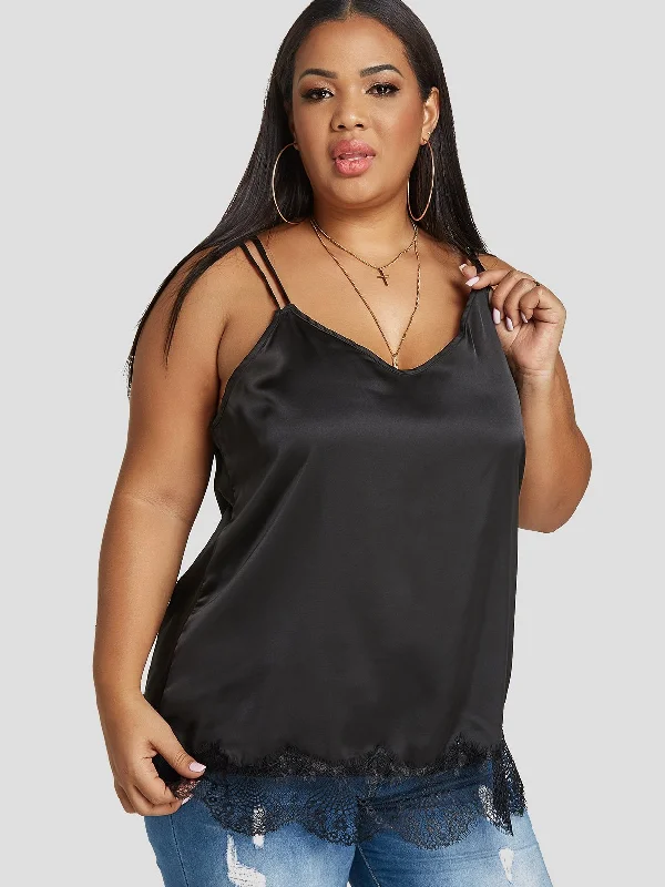 OEM ODM V-Neck Backless Spaghetti Strap Criss-Cross Sleeveless Black Plus Size Tops