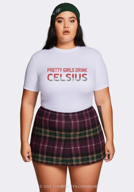 Curvy Pretty Girls Drink Celsius Y2K Baby Tee Cherrykitten