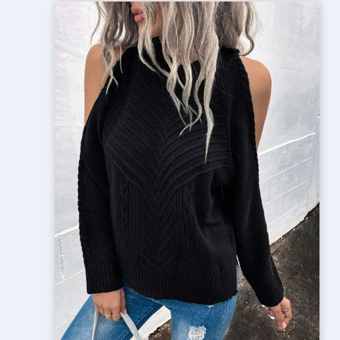 Loose Knitted Solid Color Off-The-Shoulder Casual Sweater Wholesale Women'S Top