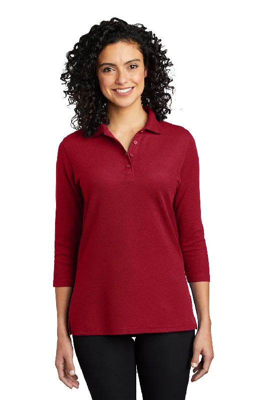 Port Authority Womens Silk Touch 3/4 Sleeve Polo Shirt - Red