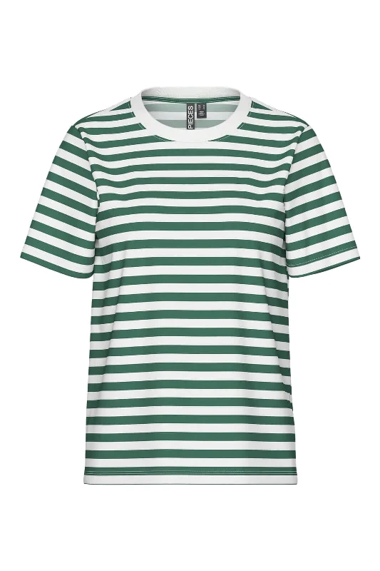 Pieces - Pcria Ss Tee Stripes - 4858428 Hunter Green Bright White