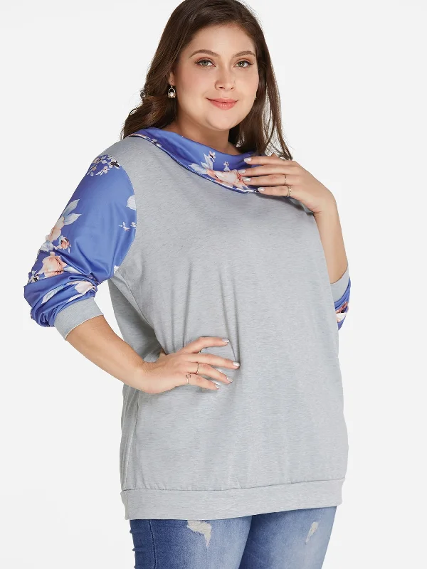 OEM ODM Round Neck Floral Print Long Sleeve Plus Size Tops