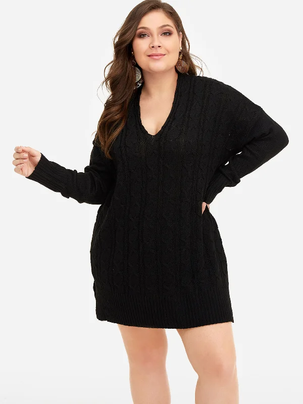 OEM ODM Black Plus Size V-Neck Plain Long Sleeve Tops