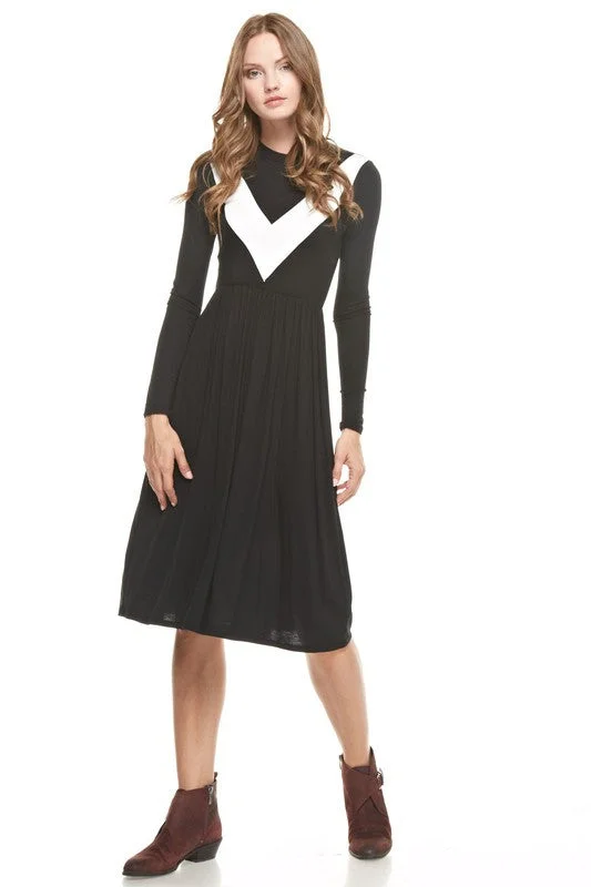 High Neck V Pocket Dress