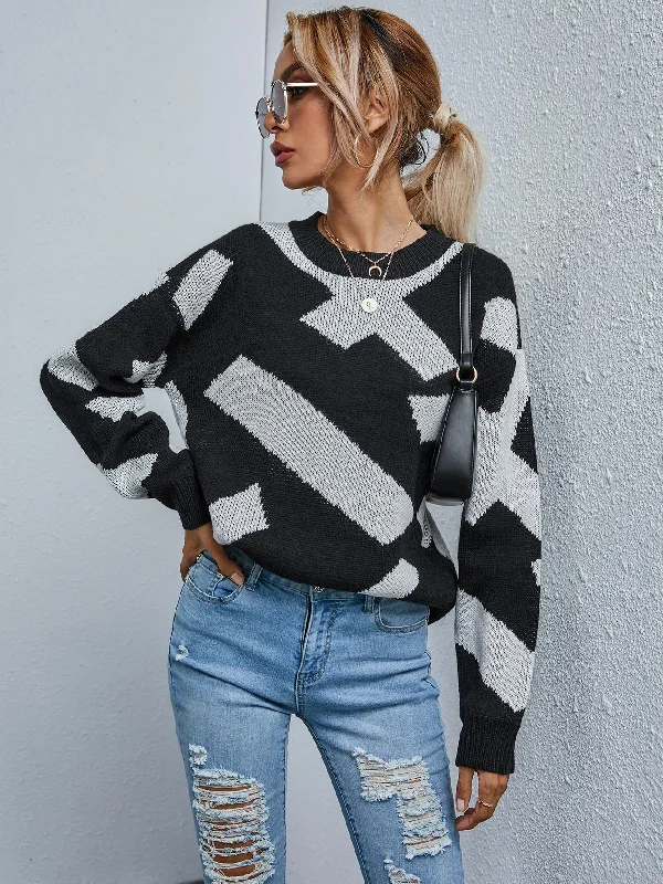 Casual Geometric Long Sleeve Round Neck Regular Women Sweater