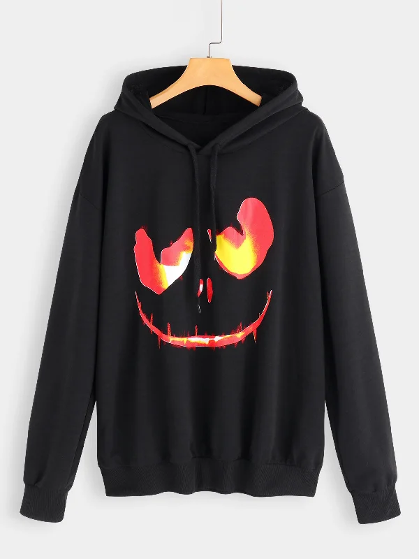 OEM ODM Printed Hooded Long Sleeve Black Plus Size Tops