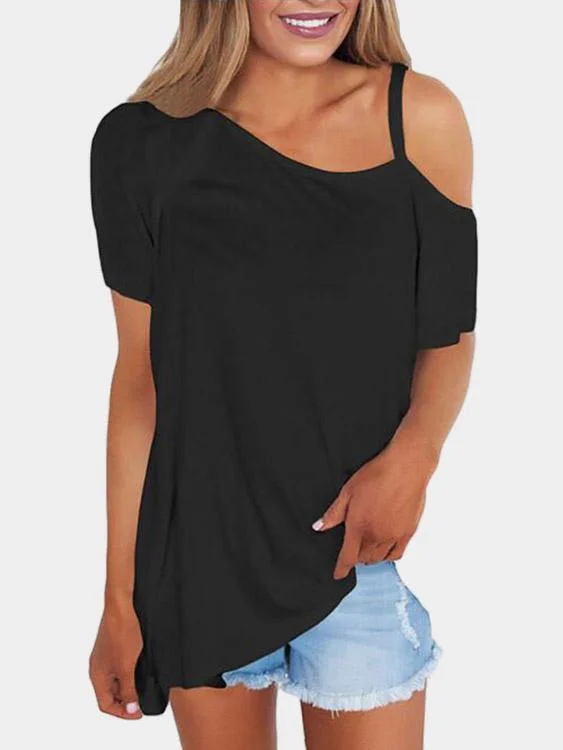 Custom One Shoulder Short Sleeve Black T-Shirts