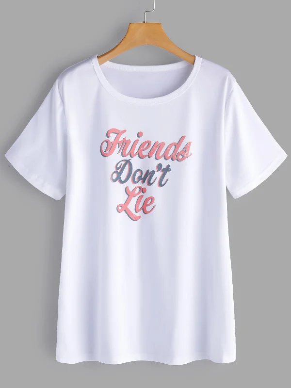 OEM ODM Short Sleeve Round Neck Letter White Plus Size Tops