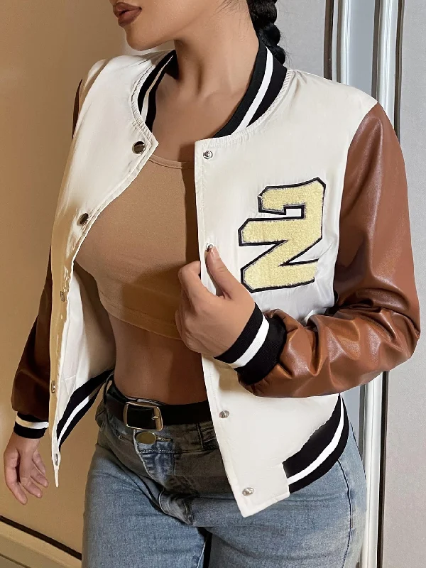 Casual Colorblock Long Sleeve Baseball Collar Regular Women Jacket