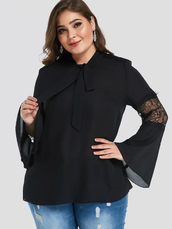 OEM ODM Lace Long Sleeve Black Plus Size Tops