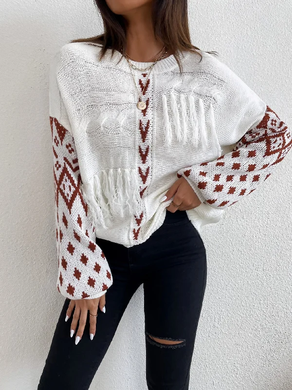 Casual Tribal Long Sleeve Round Neck Regular Women Sweater