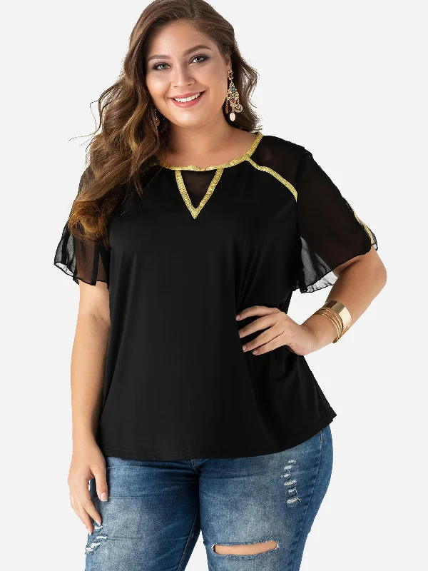 OEM ODM Round Neck Short Sleeve Black Plus Size Tops