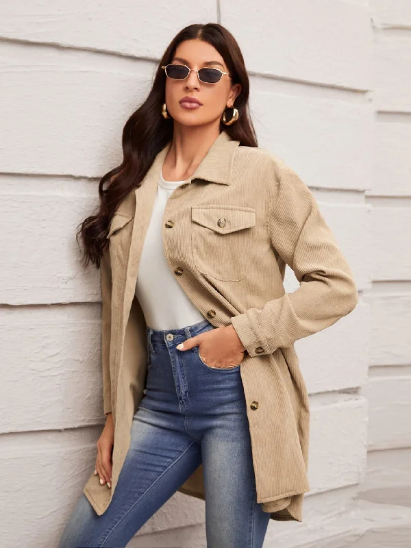 Casual Plain Button Front Long Sleeve Collar Short Women Coat