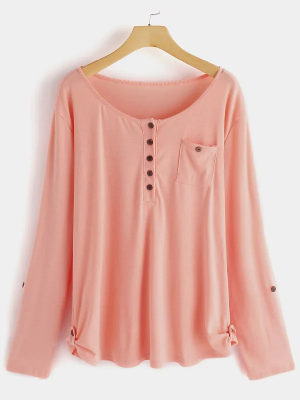 OEM ODM Round Neck Plain Long Sleeve Pink Plus Size Tops