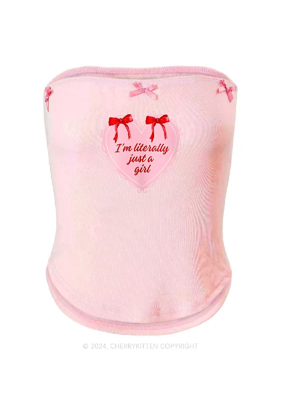 I'm Just A Girl Y2K Pink Bow Tie Tube Top Cherrykitten