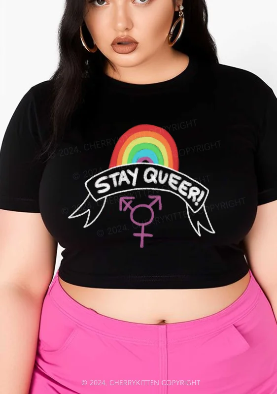 Curvy Stay Queer Y2K Baby Tee Cherrykitten