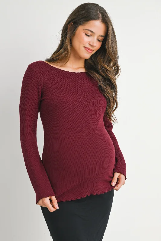 Casual Ribbed Long Sleeve Maternity Knit Top