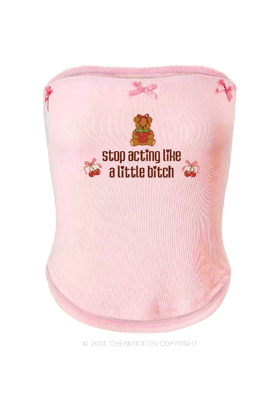 Stop Acting Bxxch Y2K Pink Bow Tie Tube Top Cherrykitten