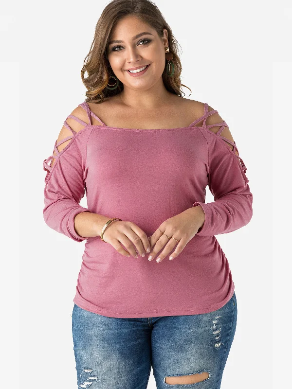 OEM ODM Off The Shoulder Plain Hollow Long Sleeve Plum Plus Size Tops