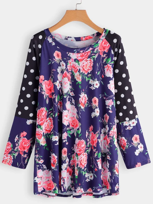 OEM ODM Round Neck Floral Print Long Sleeve Oversized Tops