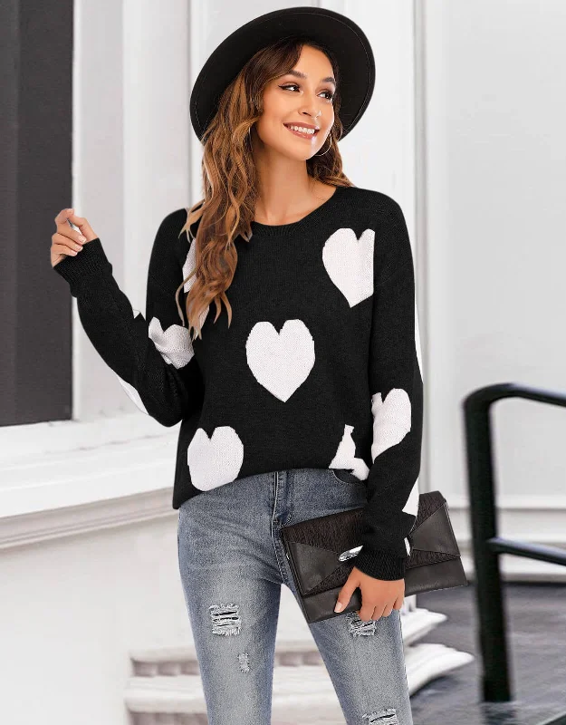 New Valentine's Day Sweater Women's Loose Pullover Long Sleeve Love + Lightning Round Neck