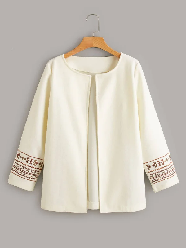 Casual Geometric Embroidery Long Sleeve Regular Women Coat